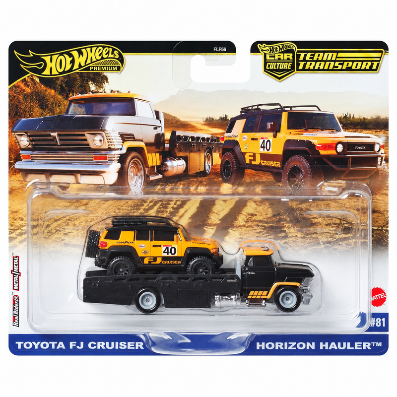 Hot Wheels Premium Team Transport – Toyota FJ Cruiser & Horizon Hauler #81 + Protektor