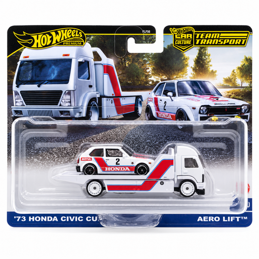 Hot Wheels Premium Team Transport #80 – ’73 Honda Civic Custom & Aero Lift + Protektor