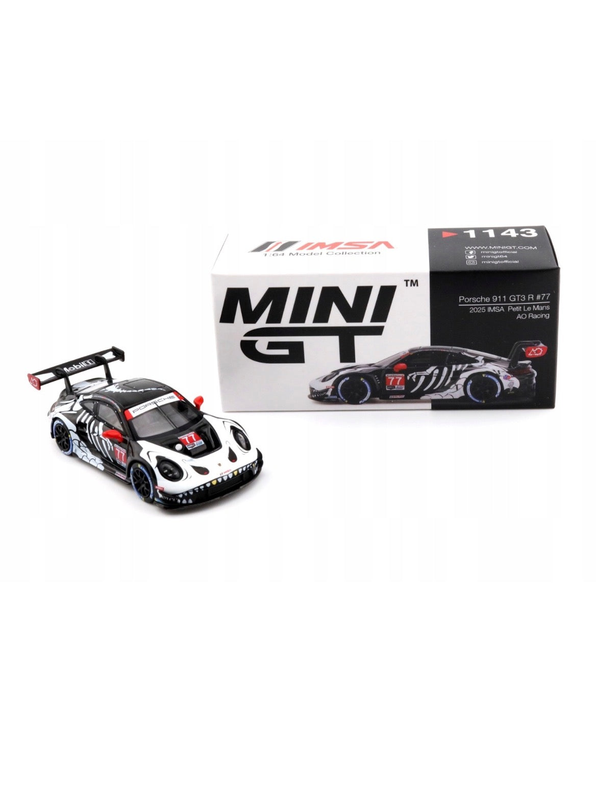 Mini GT #1143 Porsche 911 GT3 R #77 IMSA 2025 Skeleton