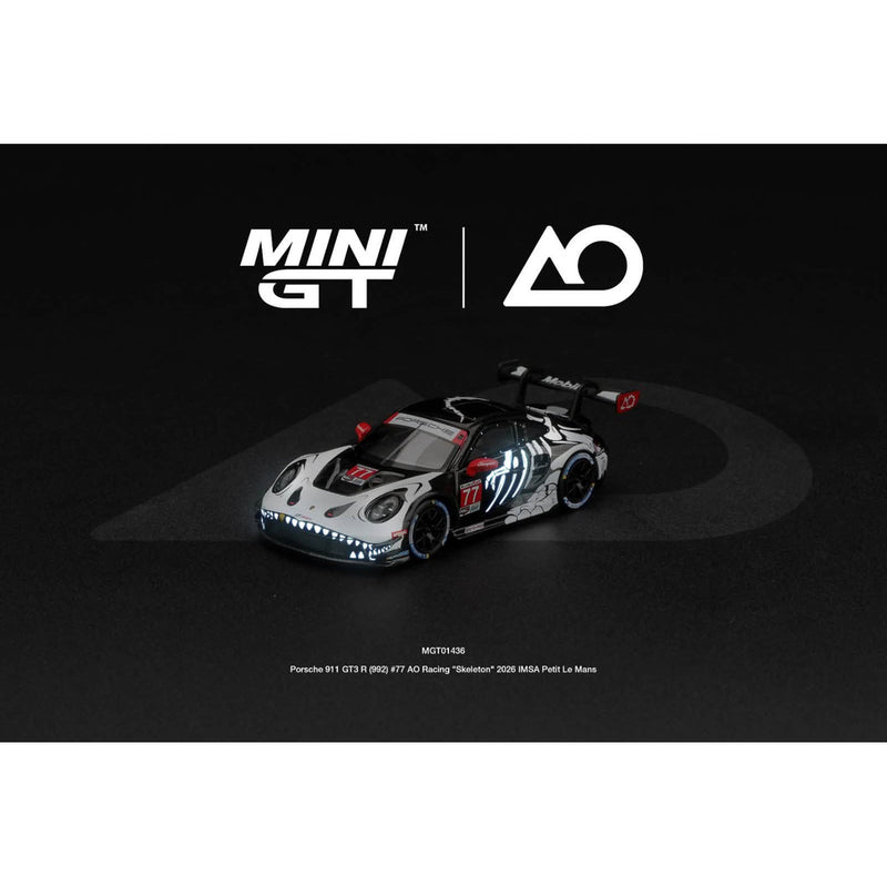 Mini GT Porsche 911 GT3 R (992) #77 AO Racing „Skeleton Rexy” 2026 – 1:64